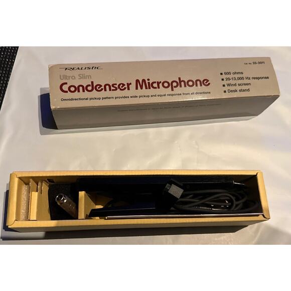 Condenser Microphone Realistic Ultra Slim 33-2011 600 ohms Desk Stand Org Box - Picture 3 of 9